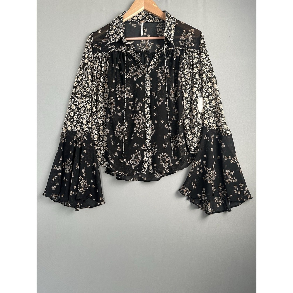Free People Serina Top Small Floral Bell Sleeve NWT $98 Boho Twee Fairycore